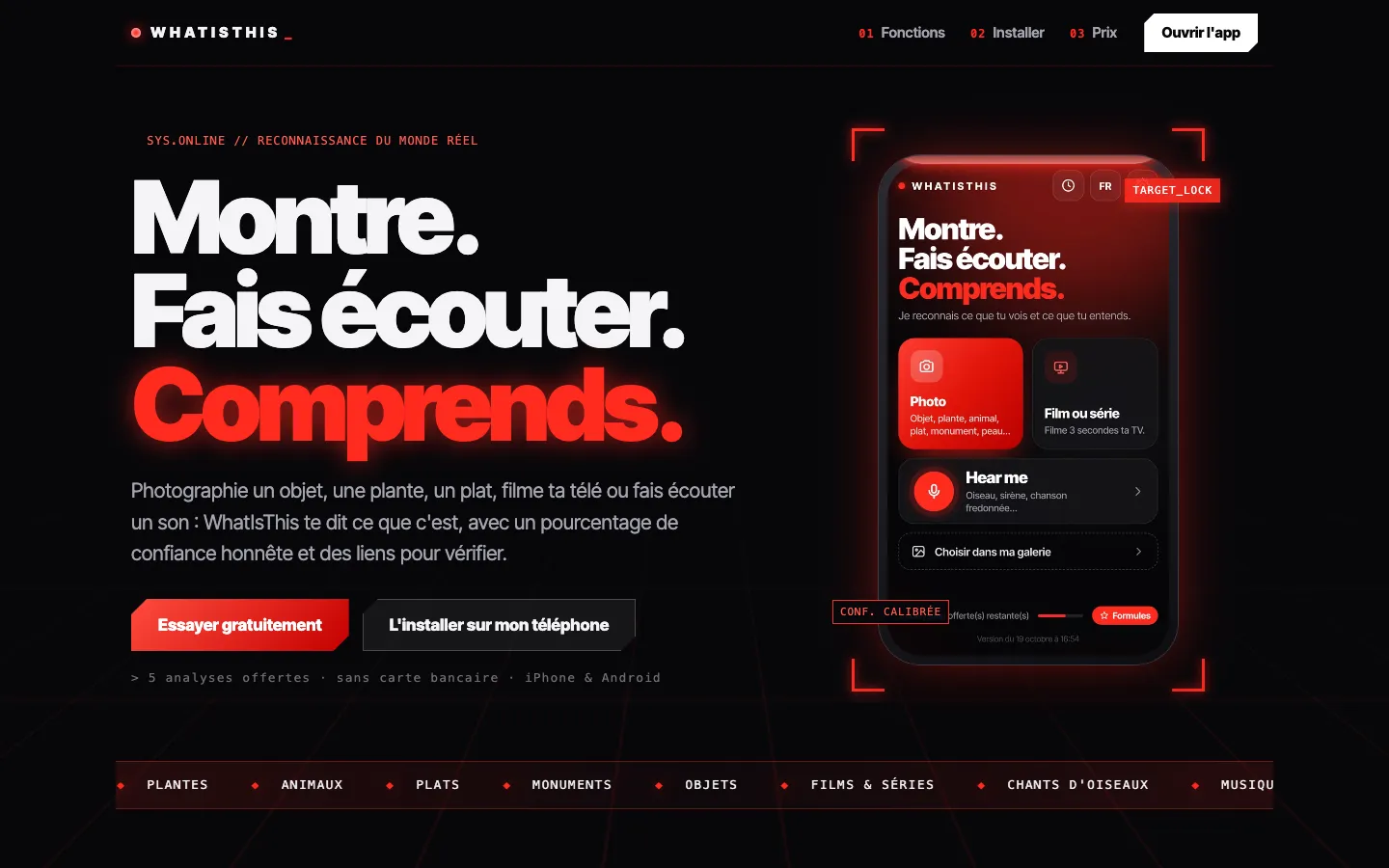 Page d’accueil de l’application WhatIsThis (whatisthis.fr)